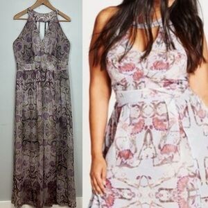 City Chic Purple /Grey Halter Keyhole Maxi Dress Sz 14
